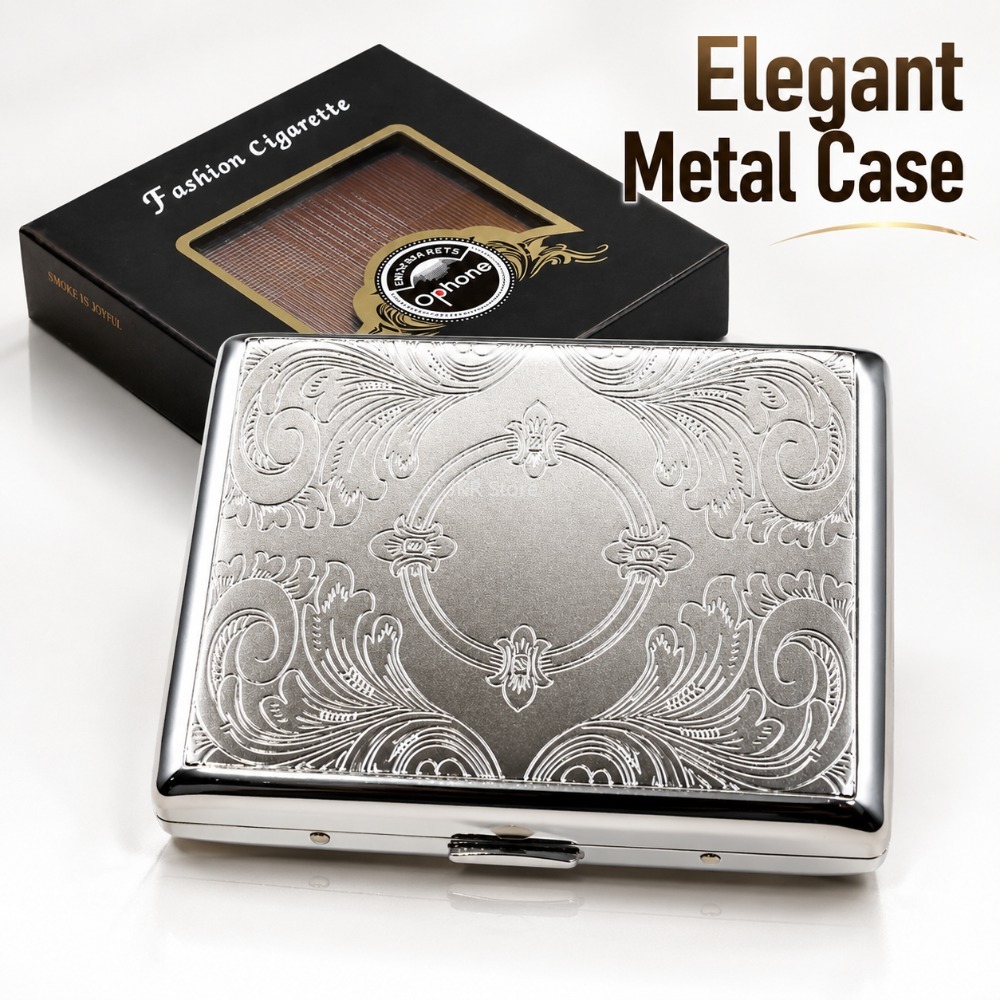 Travel Accessories For Women - Stainless Steel Cigarette Box Embossed Portable