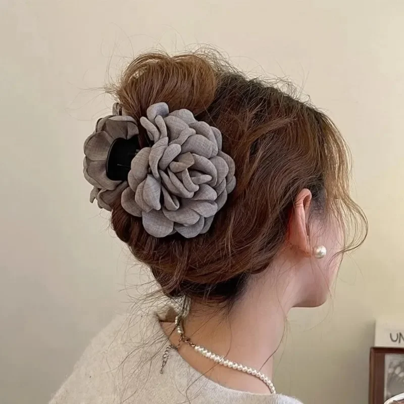 Travel Accessories For Girls - French Fabric Rose Flower Hair Claw